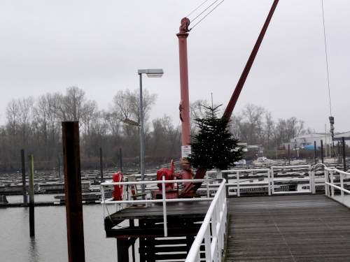 Weihnachtsbaum am Kran im Wedeler Hafen
